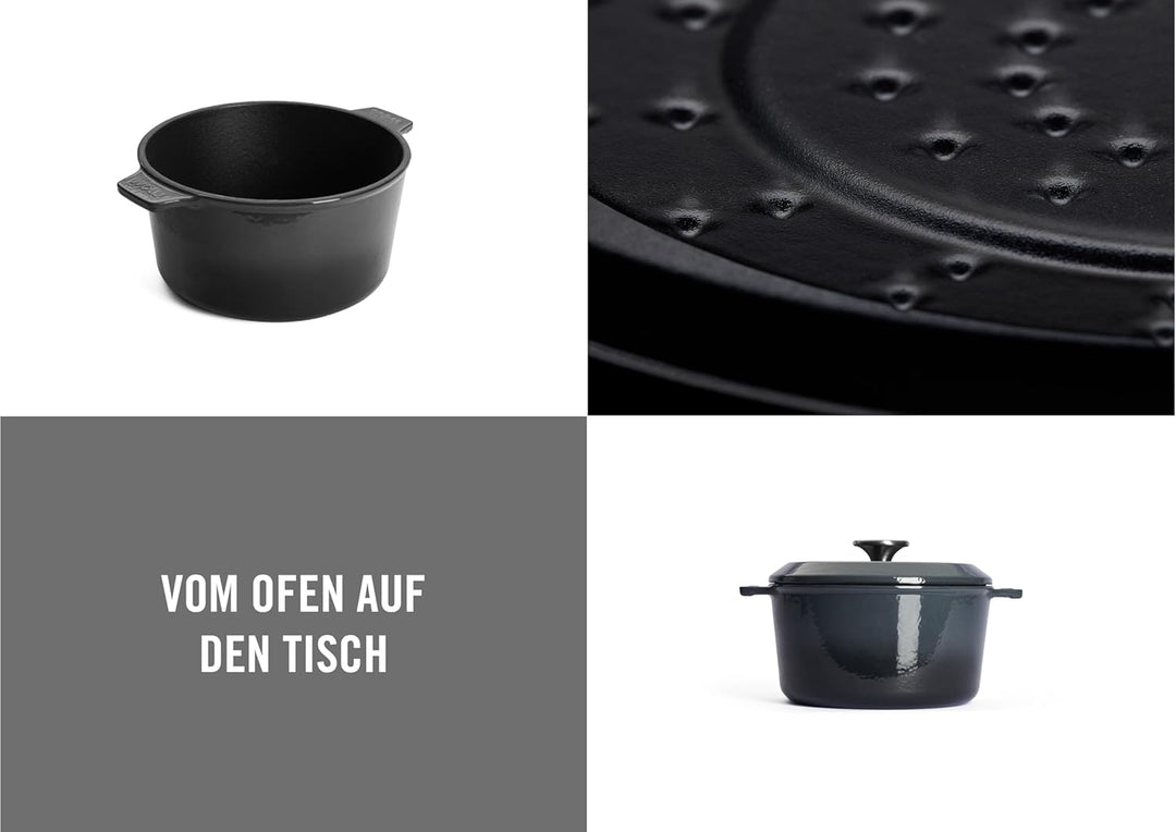 Woll Iron Gusstopf mit Deckel und Silikongriffen - Induktiv -, Ø 16 cm, 8 cm hoch, 1,3l - Geeignet f