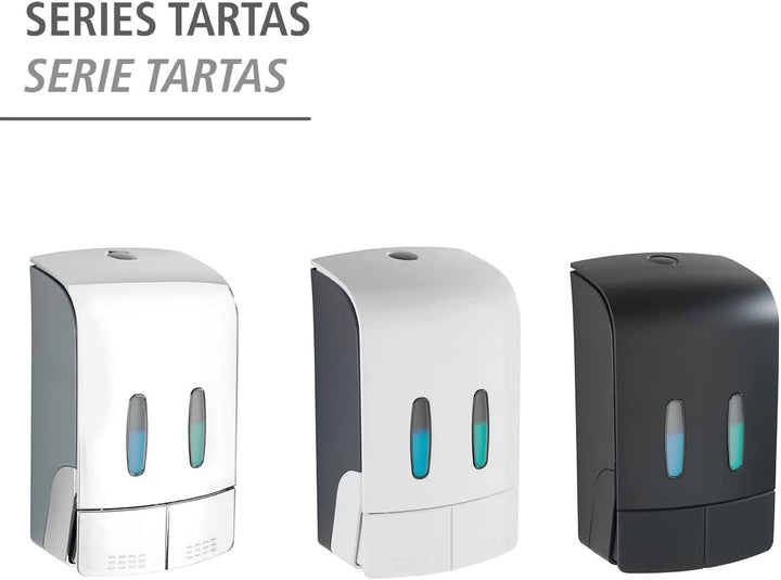 WENKO 2-Kammer Desinfektionsmittel- und Seifenspender Tartas Schwarz, hygienischer Wand-Spender für