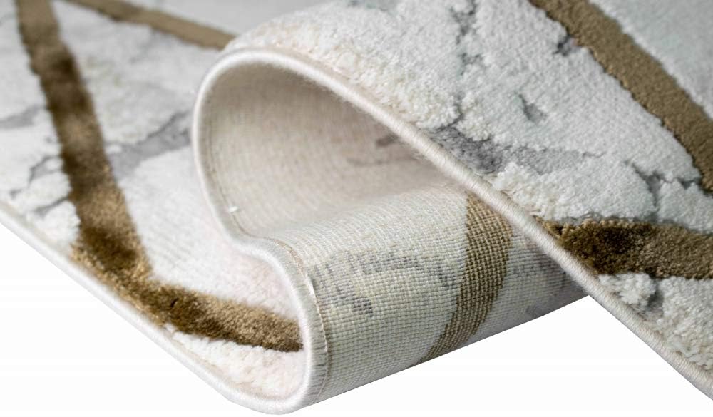 Teppich-Traum moderner Wollteppich mit Marmor-Design und abstraktem Muster in Creme braun, Grösse 16