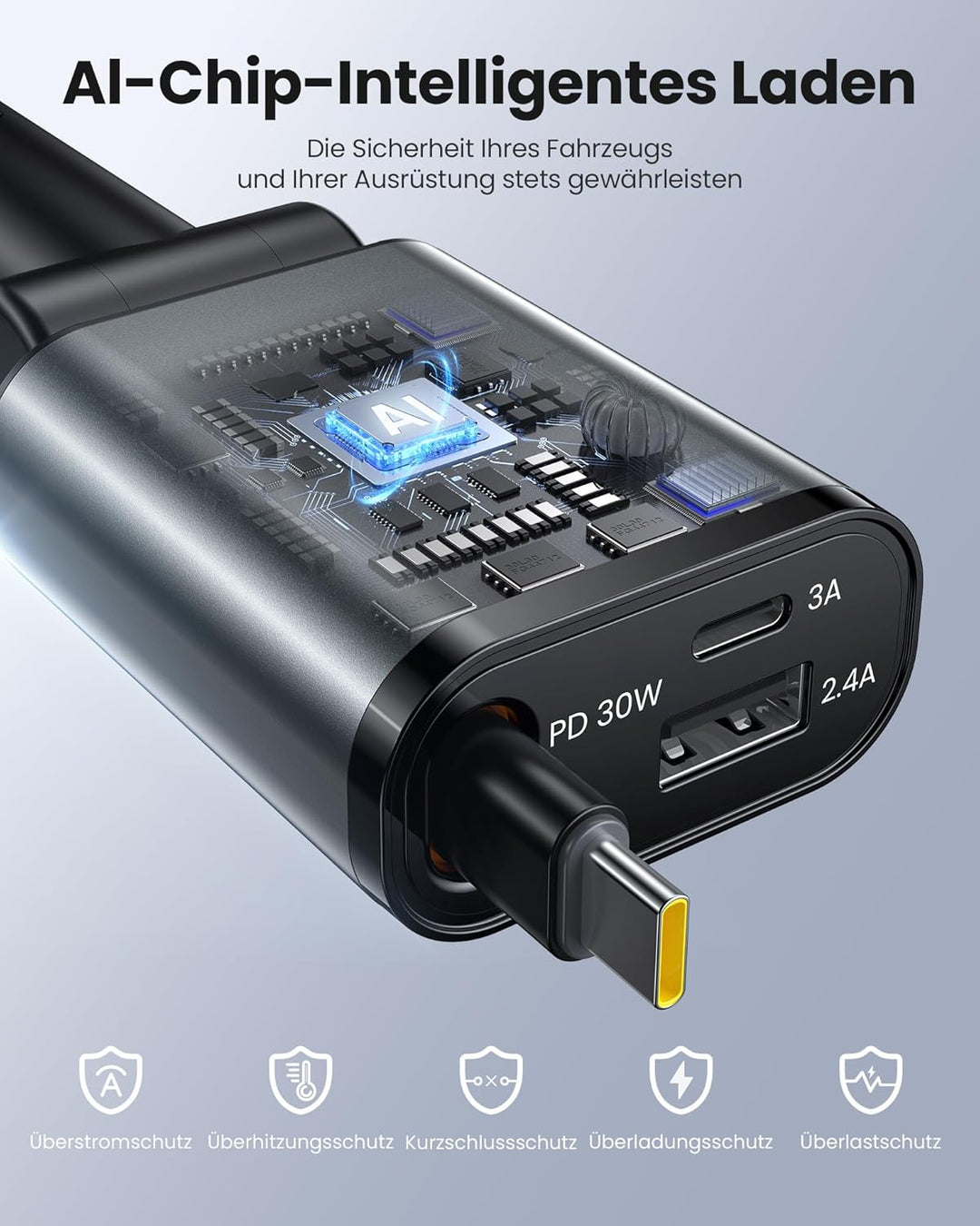Zigarettenanzünder USB C, Super Kompakt Auto Ladegerät 57W Ladekabel Auto, 3 in 1 USB Kfz Ladegerät