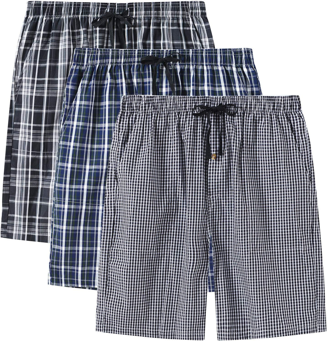MoFiz Herren Kurze Pyjamahose Baumwolle Schlafshorts Karierte Schlafanzughose Freizeithose Karo Loun