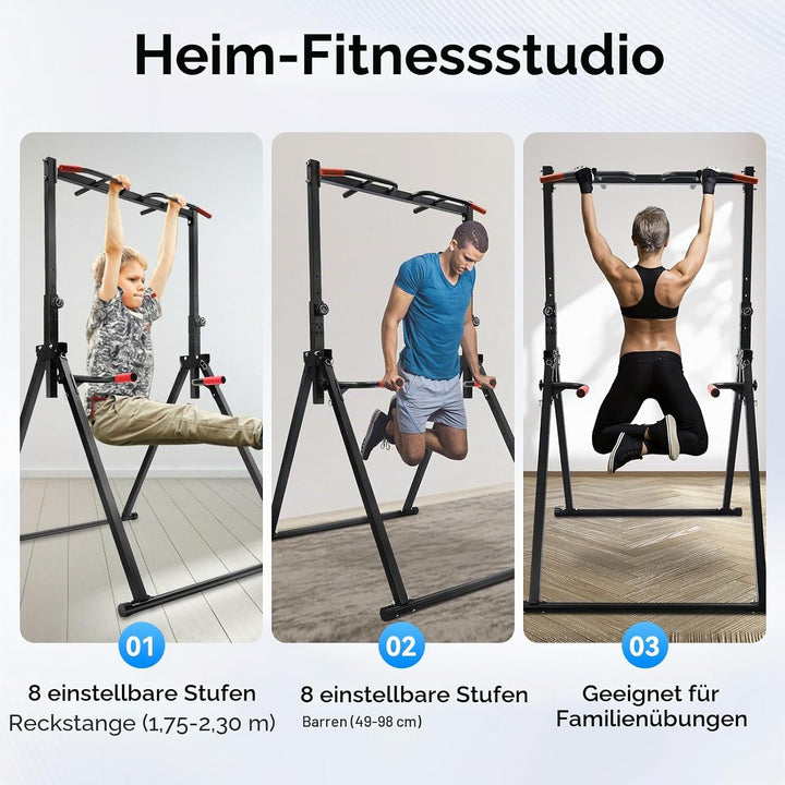Dip Stange| Klimmzugstange Freistehend| Klimzugststange| 200kg Tragkraft | Höhe 1,75-2,3m einstellba