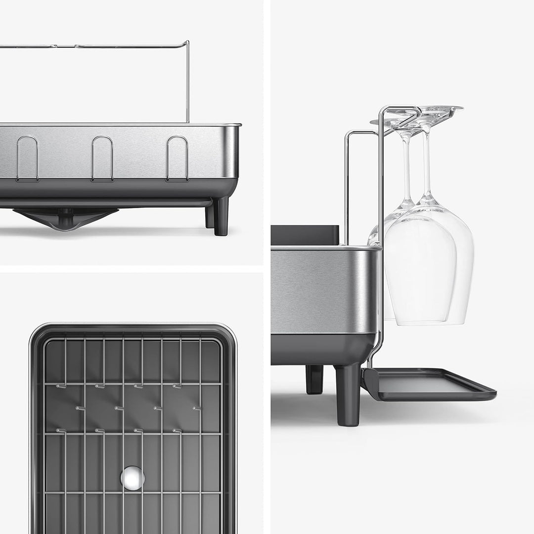 Simplehuman KT1181 Stahlrahmen Abtropfgestell Geschirr mit Abtropfschale, Geschirrständer mit Bestec