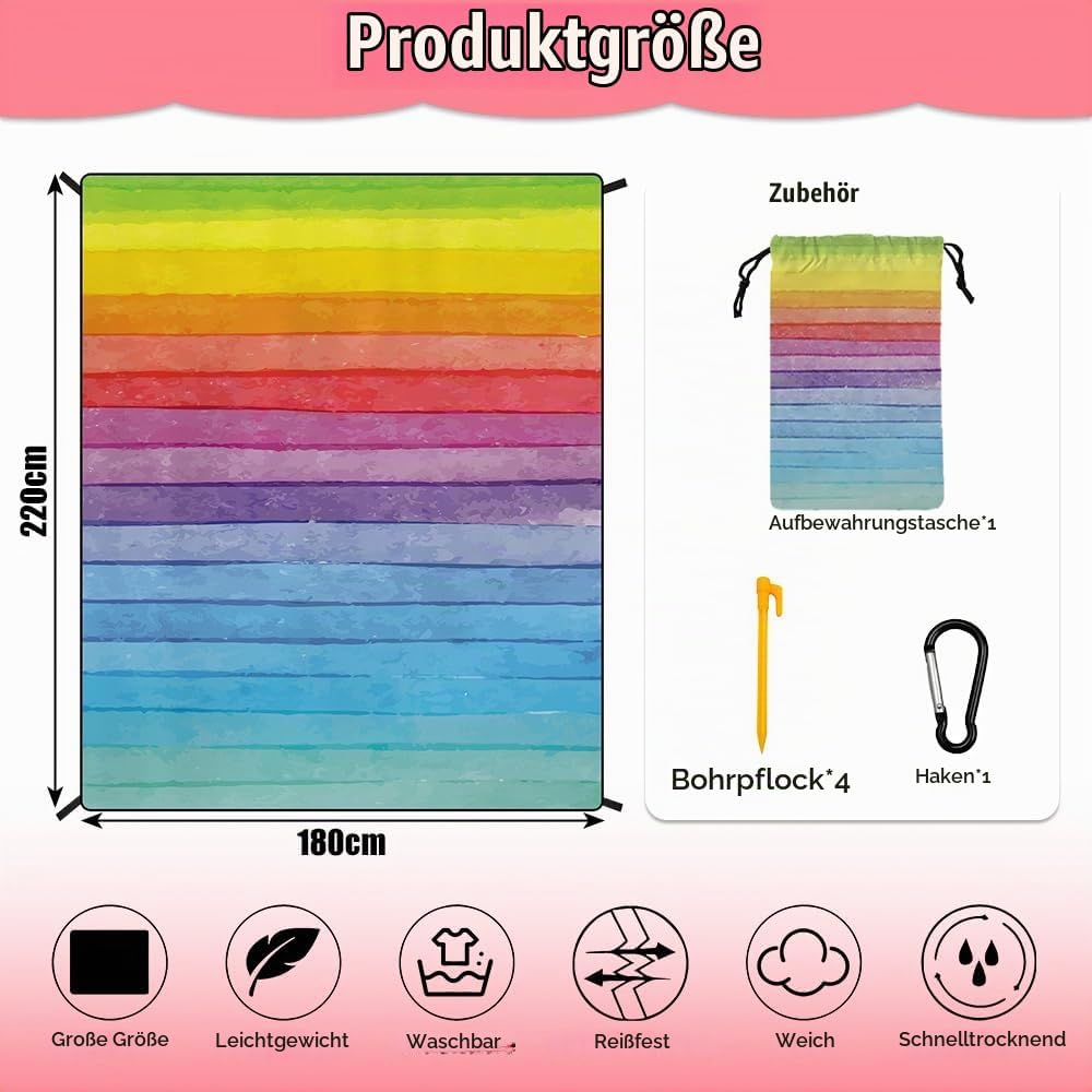 Stranddecke sandfrei, Extra gross 180 cm x 220 cm (Regenbogene-A) Regenbogene-a 180 x 220 cm (2-4 Pe
