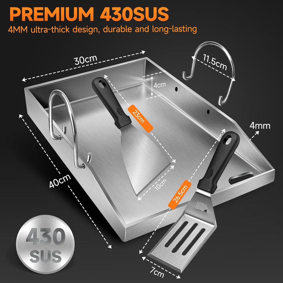 Grillplatte Plancha, 4 mm starker Edelstahlgrill für Gas- und Holzkohlegrills 40 x 30 x 4 cm, mit ab