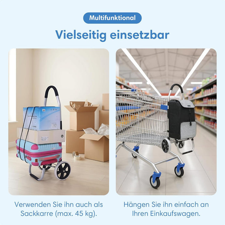 Safe Age® Einkaufstrolley mit Kühlfach und Sackkarren-Funktion - Einkaufswagen - Trolli - Klappbar