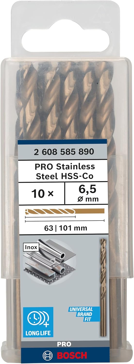 Bosch Professional Metallbohrer HSS-Cobalt (10 Stück, Ø 6,5 mm) 10 Stück Ø 6,5 mm, 10 Stück Ø 6,5 mm