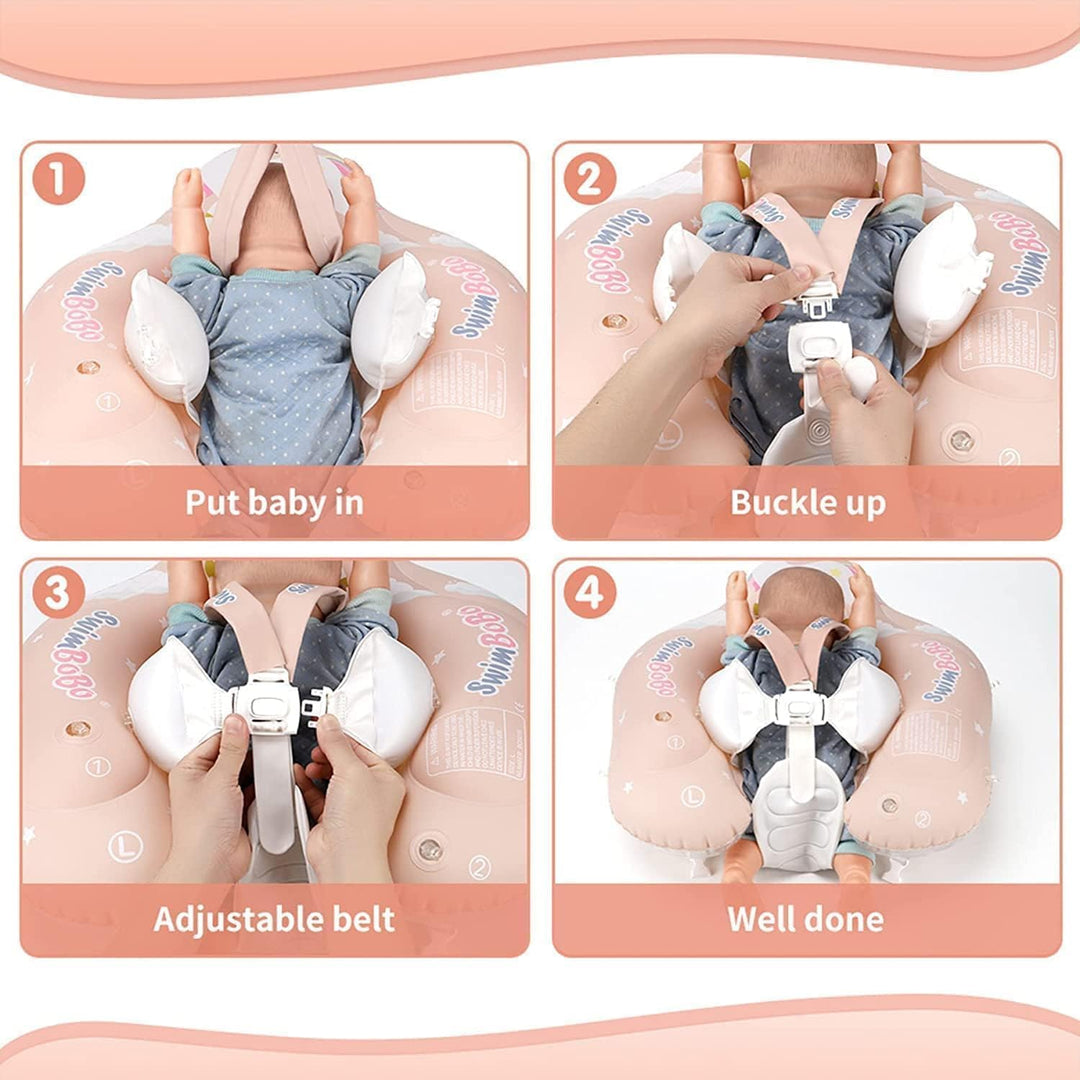 Woukksy Baby Schwimmring mit Sonnendach Entfernbar, Rosa Baby Schwimmhilfe mit Schwimmsitz, Aufblasb