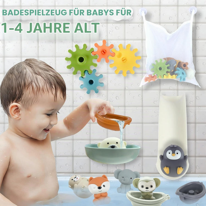 Baby Badespielzeug, Kugelbahn Badewannenspielzeug Wasserspielzeug Kinder mit Zahnräder Fingerpuppen