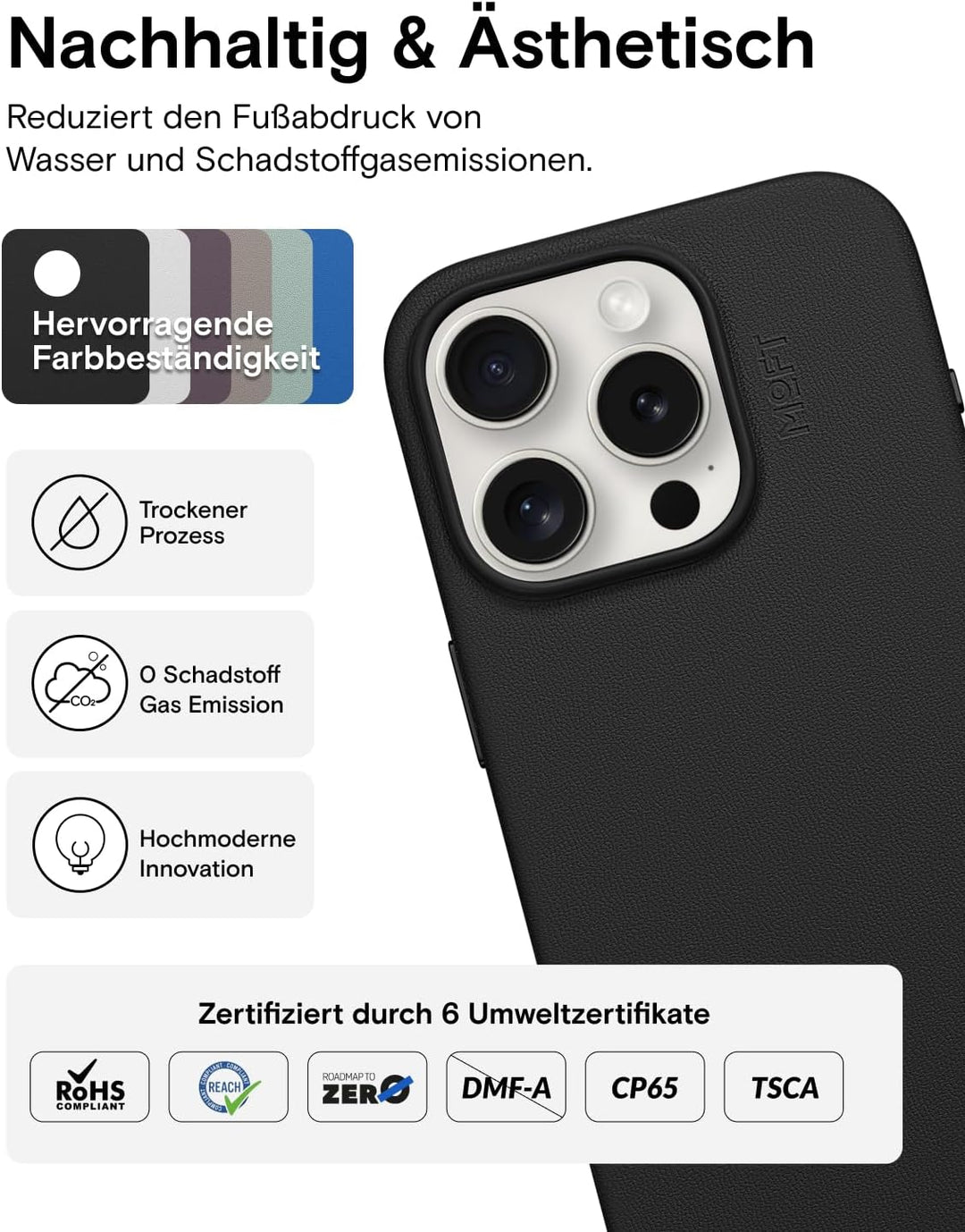 MOFT Magnetische Hülle für iPhone 15 Pro Kompatibel mit MagSafe, MOVAS Vegane Lederhülle, Weiches Be