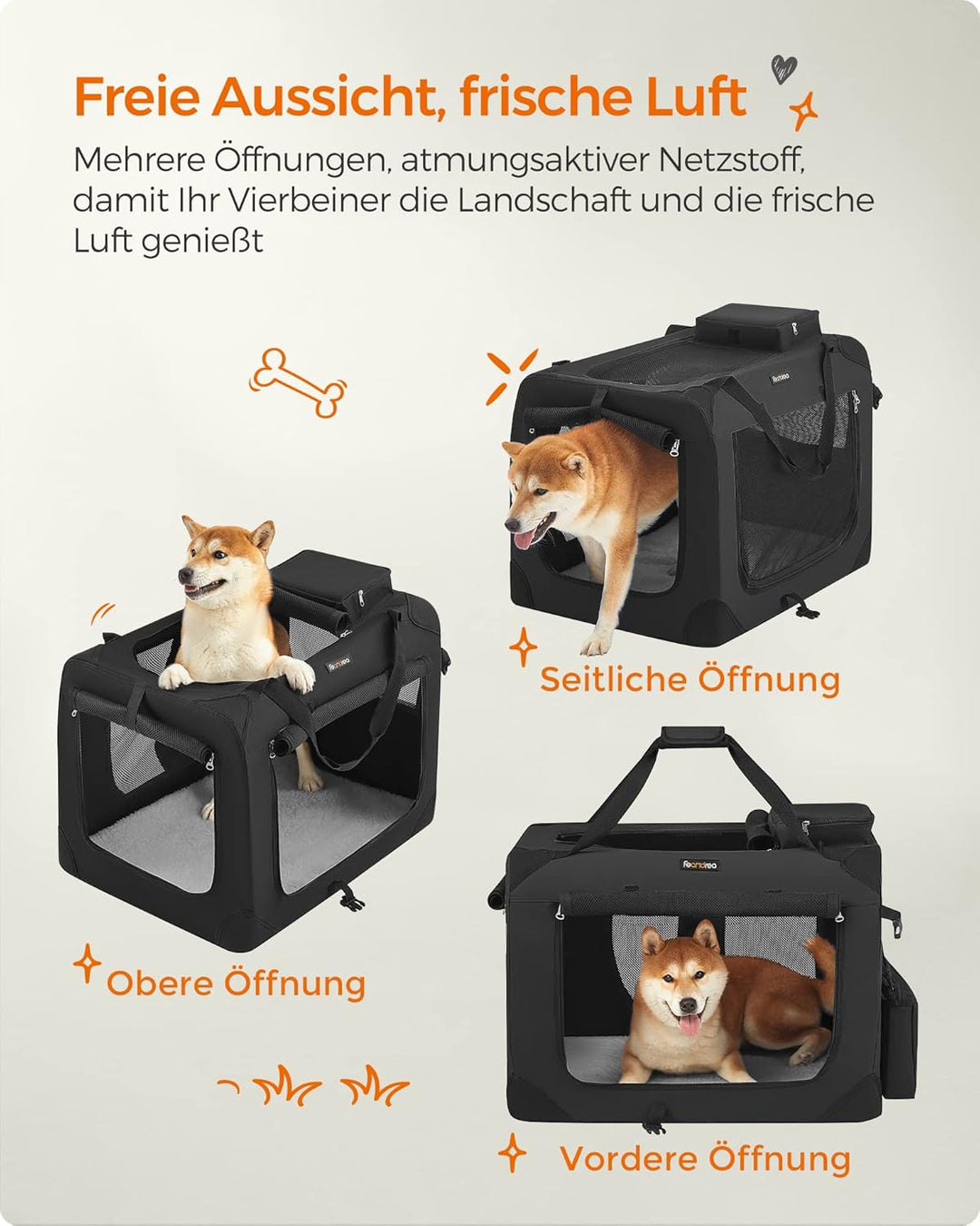 Feandrea Hundebox faltbar, Transportbox Hund, L, Hundetasche, Oxford-Gewebe, Netzstoff, atmungsaktiv