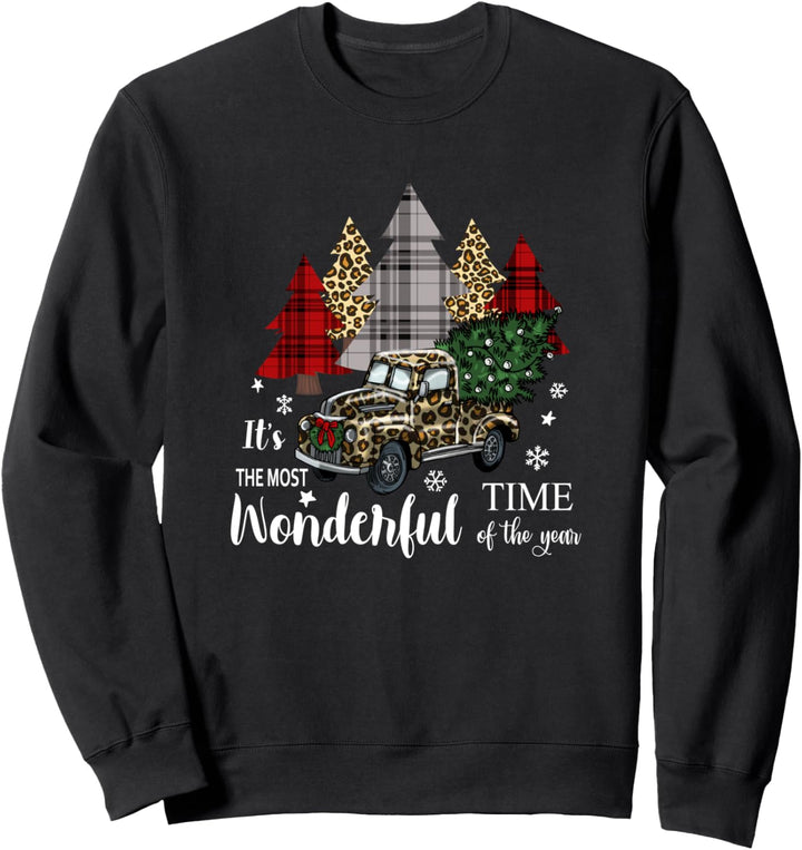 Leopard Cheetah Print Christmas Trees and Pickup Truck Sweatshirt