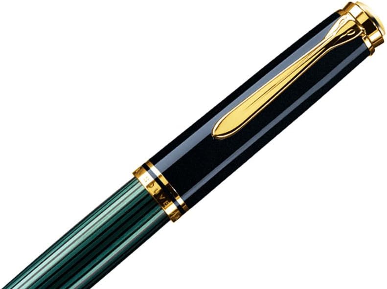 Pelikan Füllhalter Souverän 400, Schwarz-Grün, Feder F (fein), hochwertiger Kolbenfüller im Geschenk