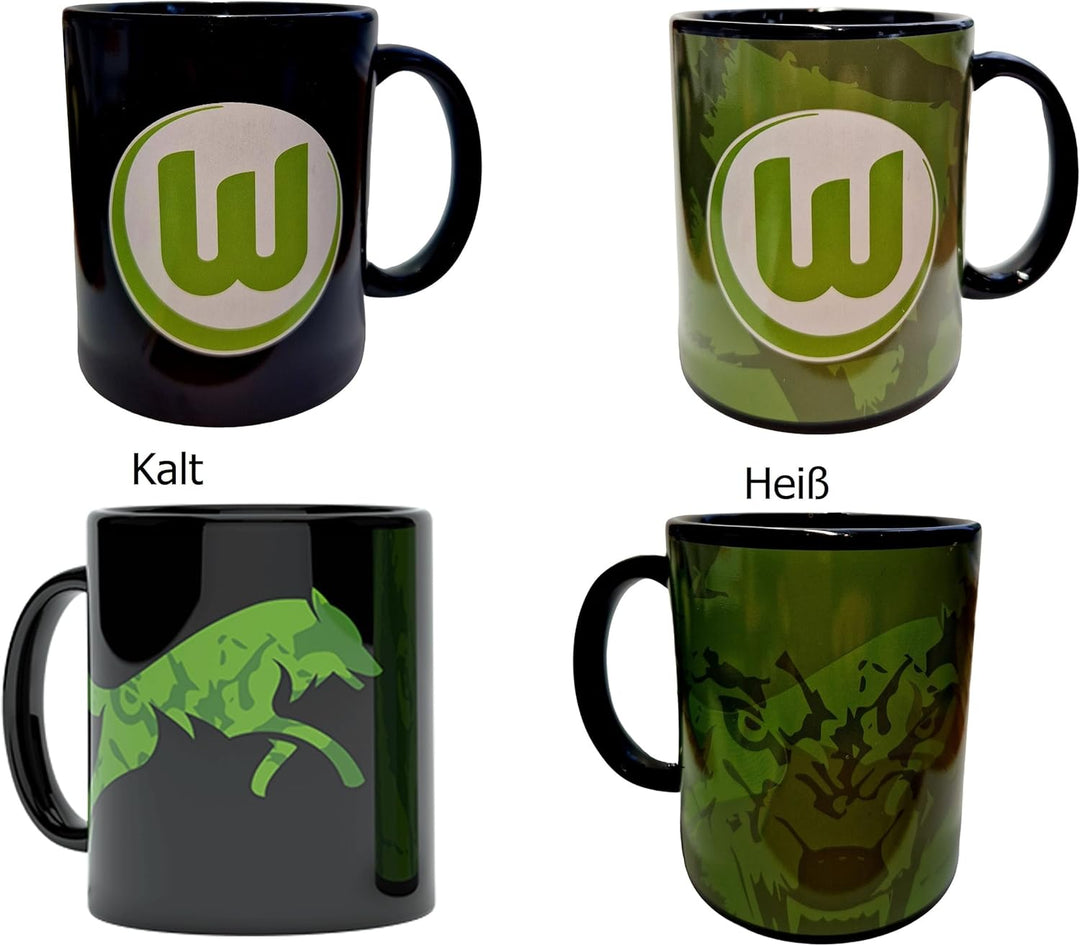 VfL Wolfsburg Tasse - Wölfe - Zaubertasse Kaffeetasse Magic Mug - Plus Lesezeichen Wir lieben Fussba