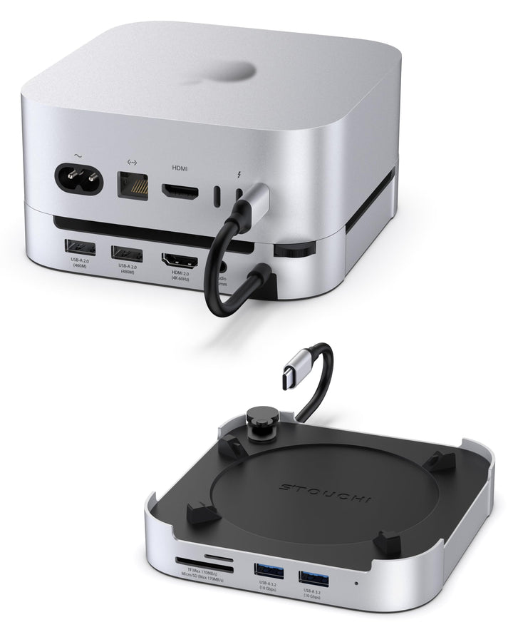 Stouchi Mac mini M4 Dock mit 8TB NVMe/SATA SSD-Gehäuse, 2X USB-A 10 Gbit/s, 4K HDMI, SD/TF-Slot, 2X