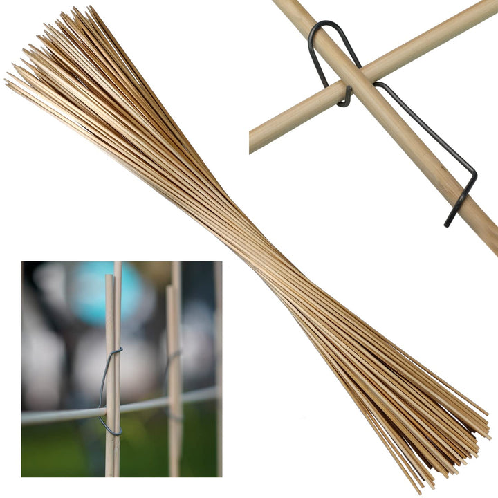 100 x Pflanzenstüzen 90 cm x Ø 6 mm aus 100% Natur-Bambus + 50 Klammern (Metallklammern, Clips) für
