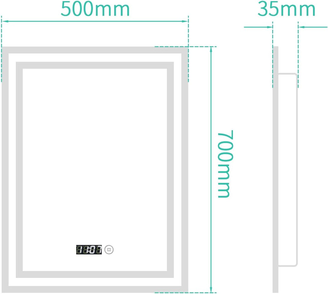 BD-Baode Badspiegel mit Beleuchtung, 50x70cm Badezimmerspiegel Rechteckiger mit Touch Schalter und U