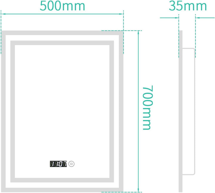 BD-Baode Badspiegel mit Beleuchtung, 50x70cm Badezimmerspiegel Rechteckiger mit Touch Schalter und U