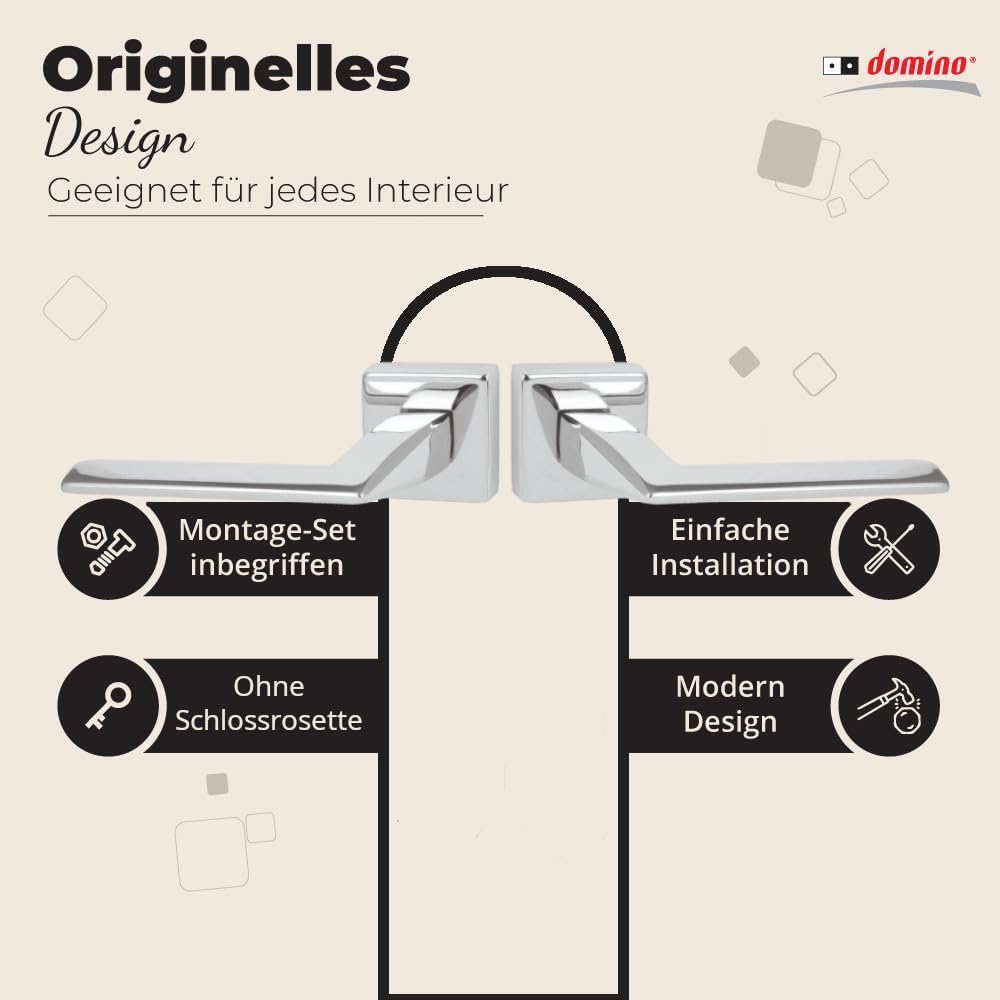 domino Türgriff ohne Schlossrosette | quadratische Rosette | Türklinke für Zimmertür, Bürotür | Türb