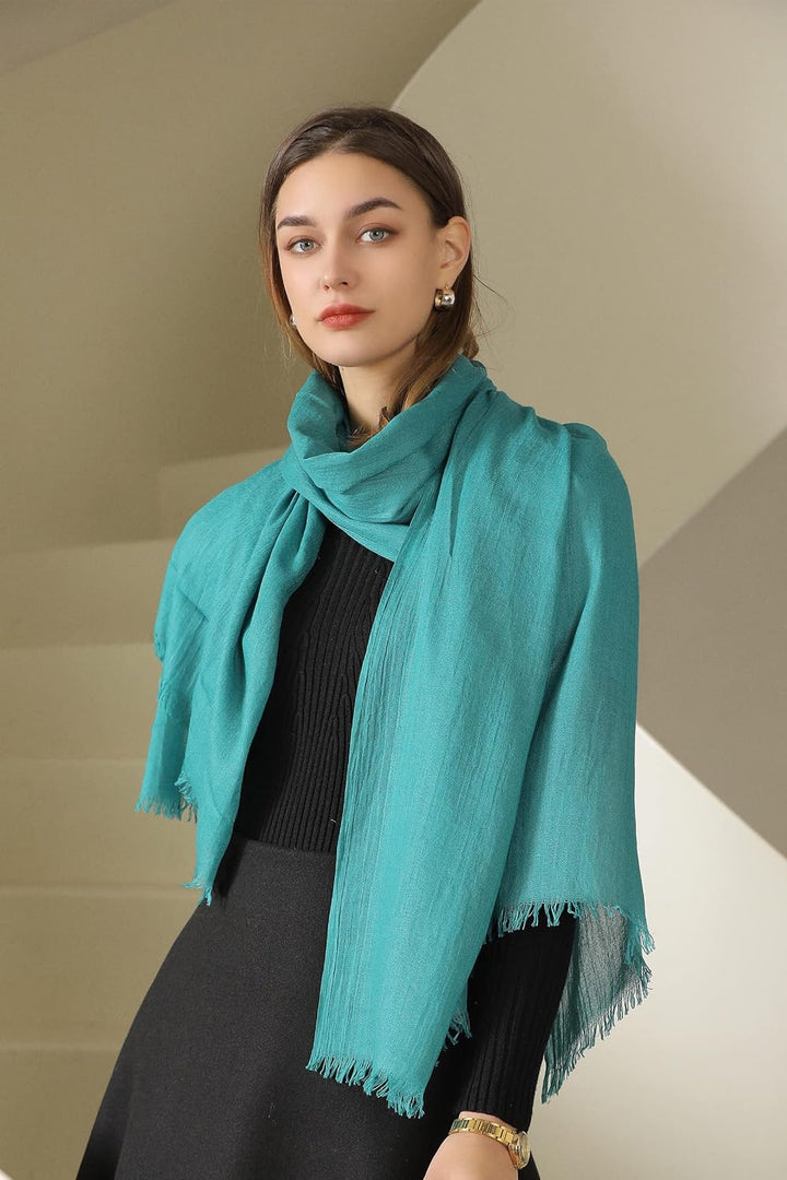 Damen Schultertuch Grosse Winter Warme Schal Scarf Stola für Frauen Deckenschal mit Fransen Blau, Bl