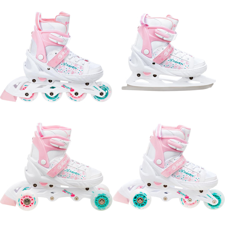 RAVEN 4in1 Inline Skates Triskates Rollschuhe Schlittschuhe Inliner für Kinder Mädchen verstellbar
