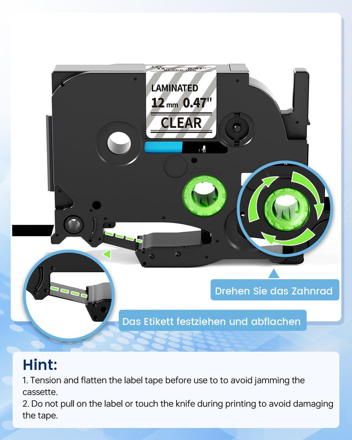 Fimax Clear Tape Cassette 12mm Schriftband Ersatz für TZe-131 TZ-131 Brother P-touch Bänder Transpar