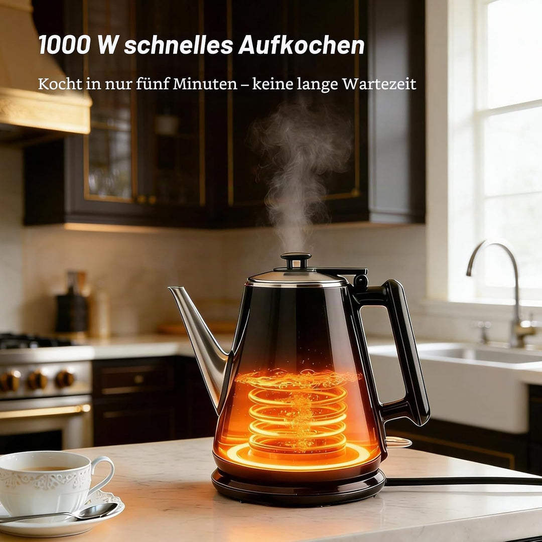 Wasserkocher 0,9 L – Kleiner Elektrischer Teekessel (1360 W) mit Edelstahl 304 Innenbehälter für Zuh