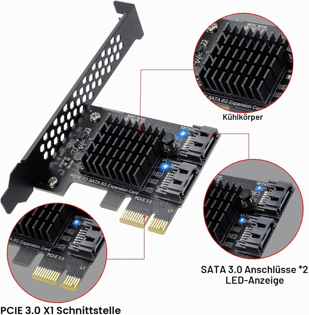 PCI-E zu SATA 3.0 Controller-Karte, 2-Port SATA III 6Gbps Erweiterung Karten, Unterstützt PCI-Expres