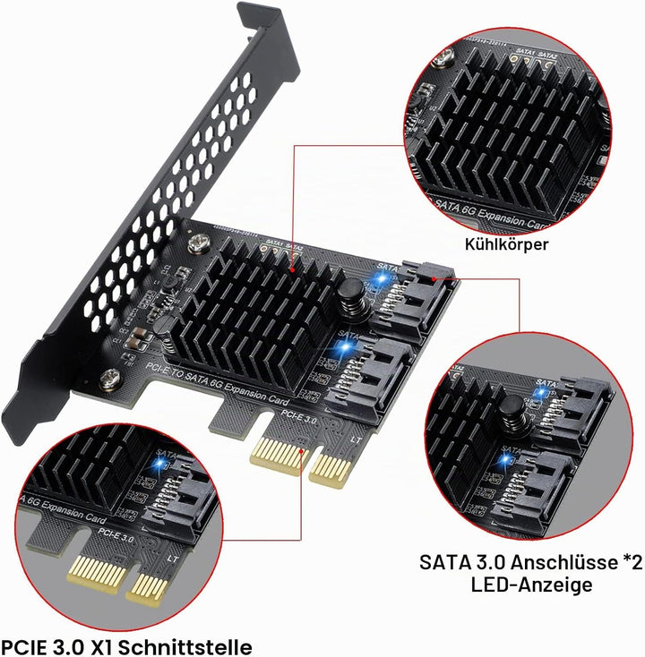 PCI-E zu SATA 3.0 Controller-Karte, 2-Port SATA III 6Gbps Erweiterung Karten, Unterstützt PCI-Expres