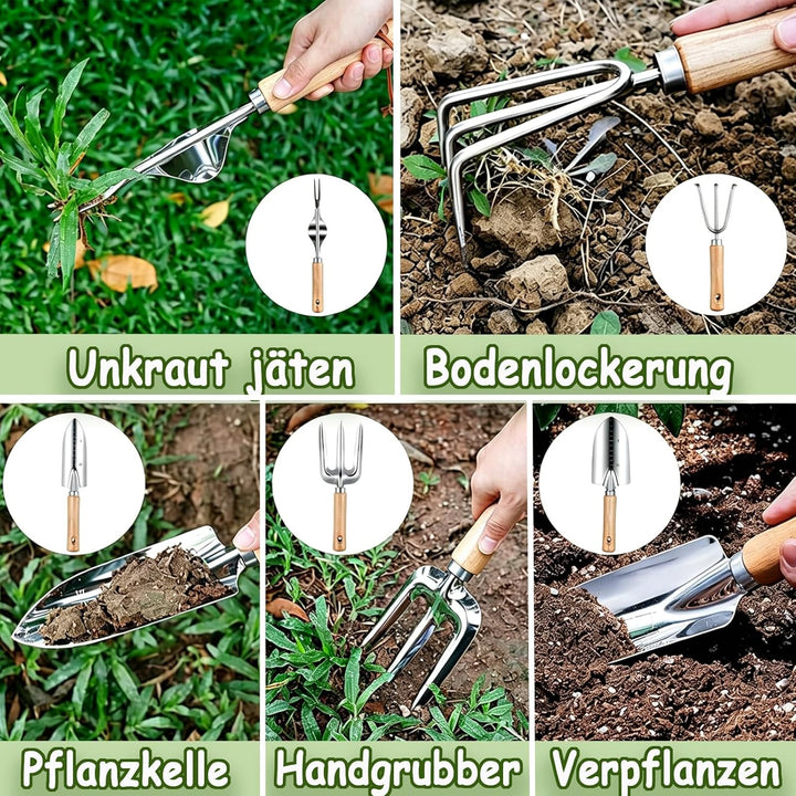 Gartenwerkzeug Set 12 teilig Edelstahl – Robustes Gartengeräte Set mit ergonomischen Griffen, Garten