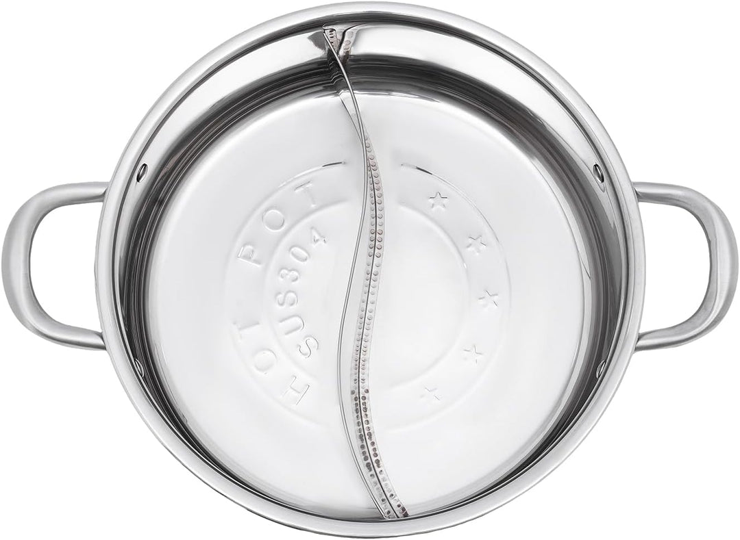 CLEADONG Hot Pot Herd, Hot Wok Topf Hotpot mit Trennwand und Trenndeckel, 304 Lebensmittelqualität E
