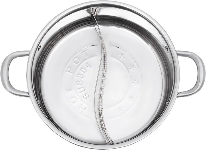 CLEADONG Hot Pot Herd, Hot Wok Topf Hotpot mit Trennwand und Trenndeckel, 304 Lebensmittelqualität E