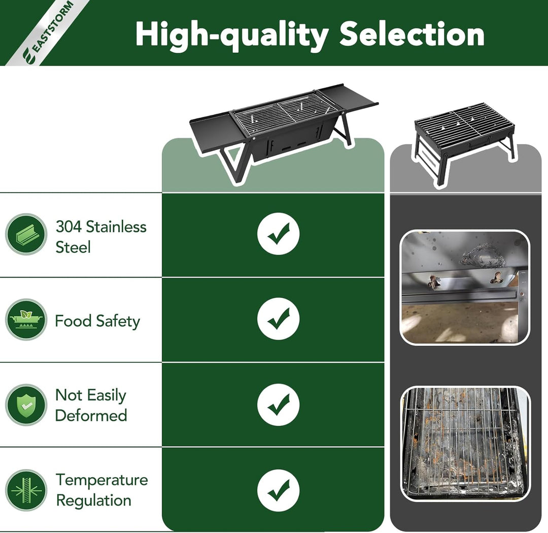 E EASTSTORM Camping Klappgrill Edelstahl– Tragbarer Kleiner Holzkohlegrill mit 4-stufiger Hitze, kla