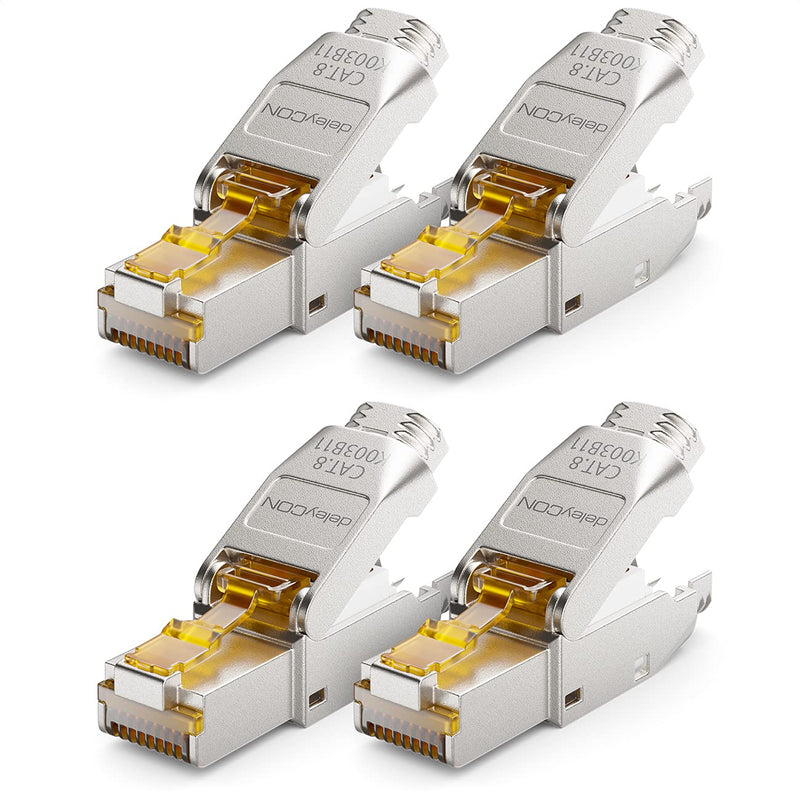 deleyCON 4x CAT 8 Netzwerkstecker RJ45 Werkzeuglos Geschirmt 40 Gbit/s Netzwerk Stecker für Starre V