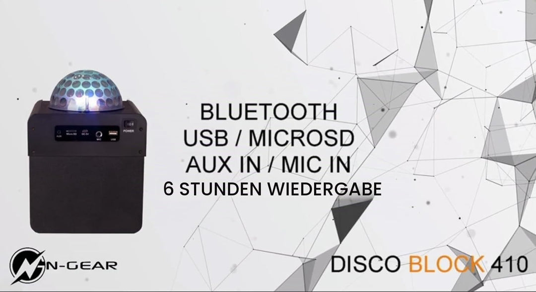 N-Gear DISCO410 Karaoke &amp; Party Bluetooth Lautsprecher mit Discokugel, Mikrofon &amp; Powerbank-Funktion