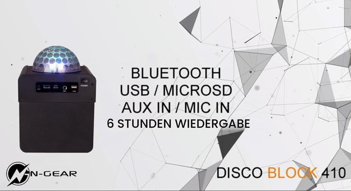 N-Gear DISCO410 Karaoke &amp; Party Bluetooth Lautsprecher mit Discokugel, Mikrofon &amp; Powerbank-Funktion