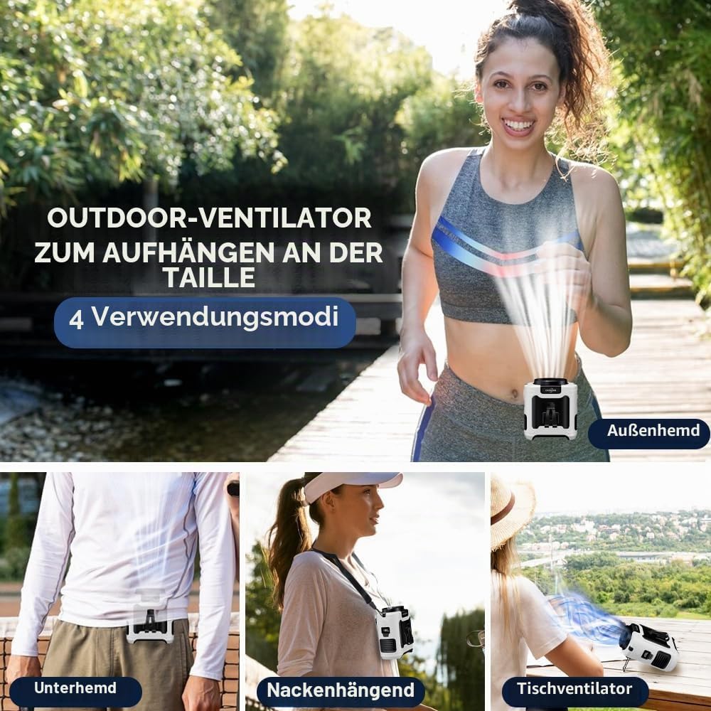 CAZOKASI 2024 Upgrade 10000mAh Taillenclip-Ventilator Tragbarer Körperventilator Leistungsstarker bi