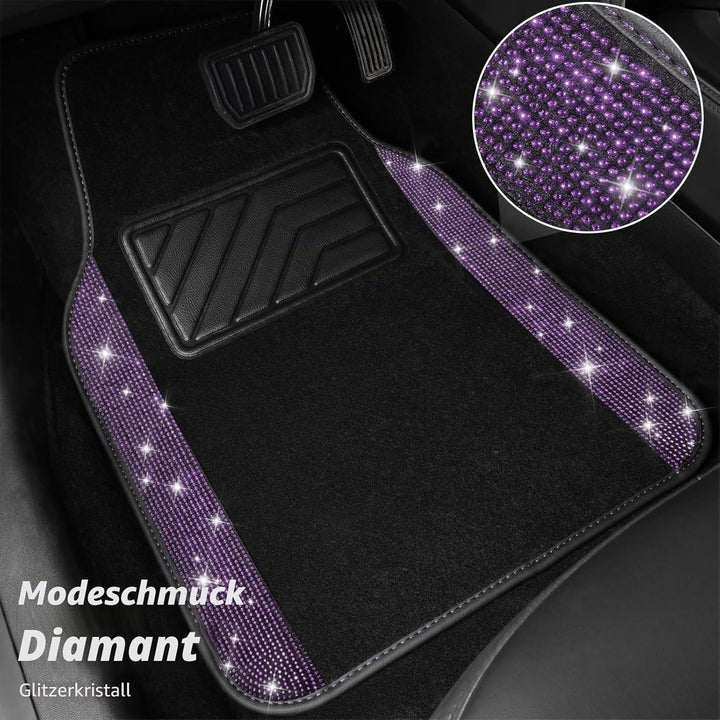 CAR PASS Auto-Bodenmatte mit Strasssteinen, glitzernd, glitzernd, wasserdicht, rutschfest, PVC-Ferse