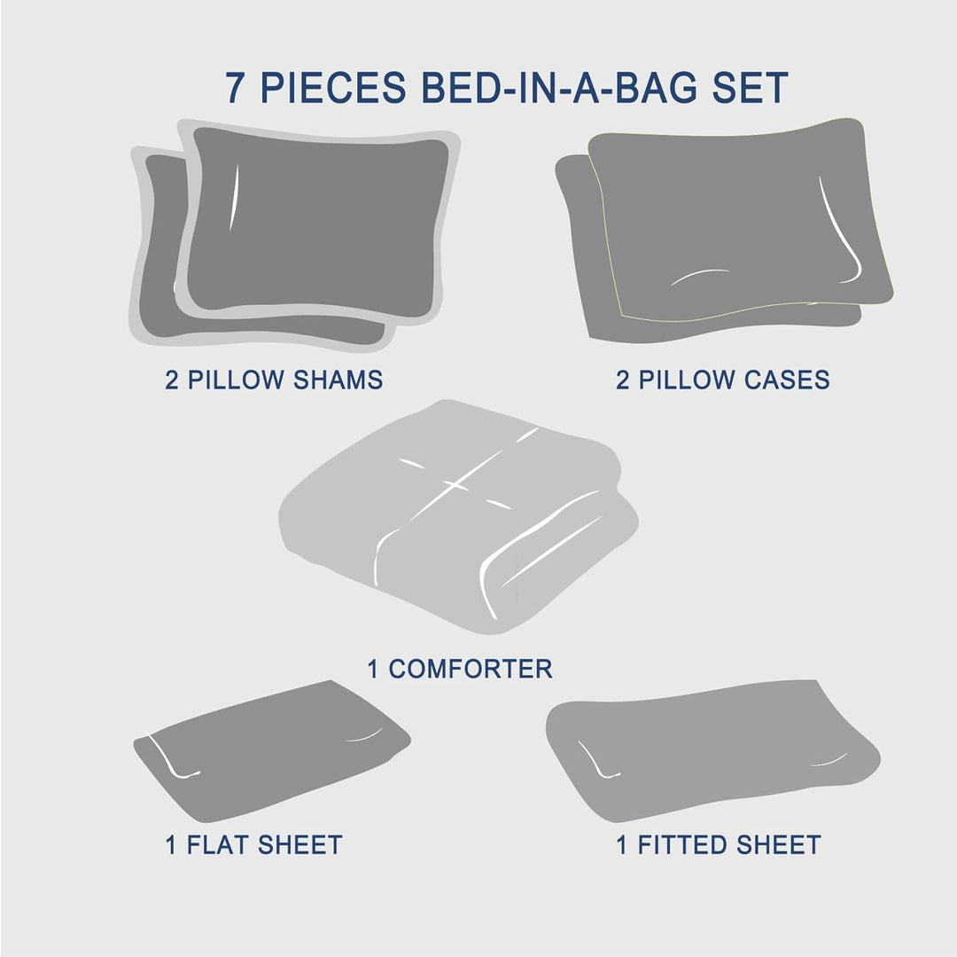 Zzlpp Queen-Bettwäsche-Set, 7-teilig, hellgelbes Seersucker-Bett in Einer Tasche mit Steppdecke, 2 K