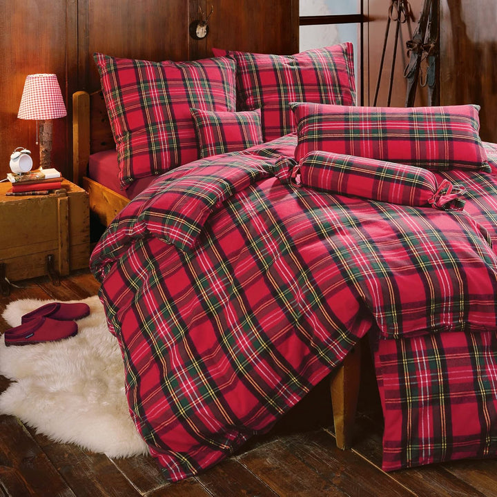 Erwin Müller warme Bettwäsche Flanell buntgewebt rot Grösse 135x200 cm (80x80 cm) - hautsympathisch,