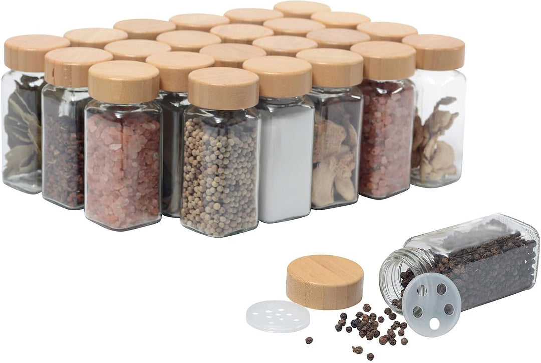 Rosenstein & Söhne Gewürzstreuer: 24er-Set Gewürzgläser mit Bambusdeckel, je 120 ml, 240 Etiketten (