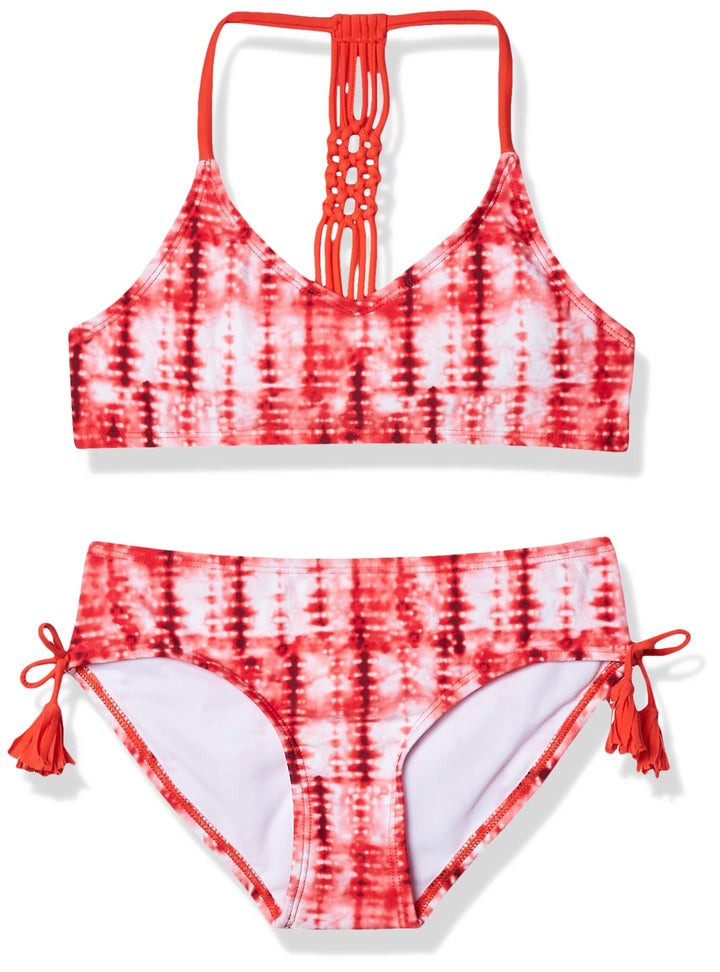 Kanu Surf Girls' Willow V-Neck Bikini Beach Sport 2-Piece Swimsuit Willow Red Tie-dye 10, 10 Willow