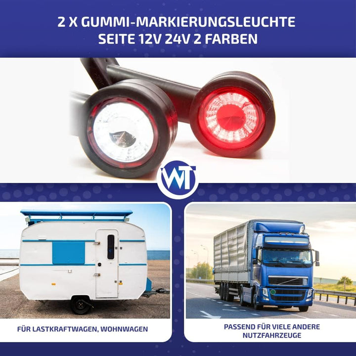Web Truck 2 x Gummi Begrenzungsleuchte Seitenleuchte Positionsleuchte 12V 24V, weiss, rot, für LKW P
