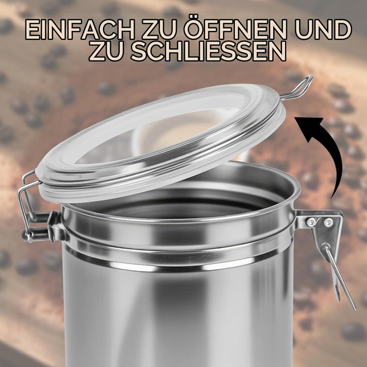 2 Stück Kaffeedose Luftdicht mit Deckel, 850ml Kaffeebohnen Behälter aus Edelstahl, kaffeebohnen auf