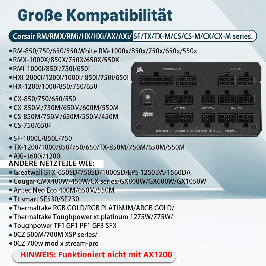 COMeap (2er-Pack) PCIe Adapterkabel für Corsair Netzteile, ATX 8-Pin (CPU) auf PCIe 8-Pin (6+2) Adap