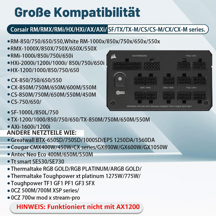 COMeap (2er-Pack) PCIe Adapterkabel für Corsair Netzteile, ATX 8-Pin (CPU) auf PCIe 8-Pin (6+2) Adap