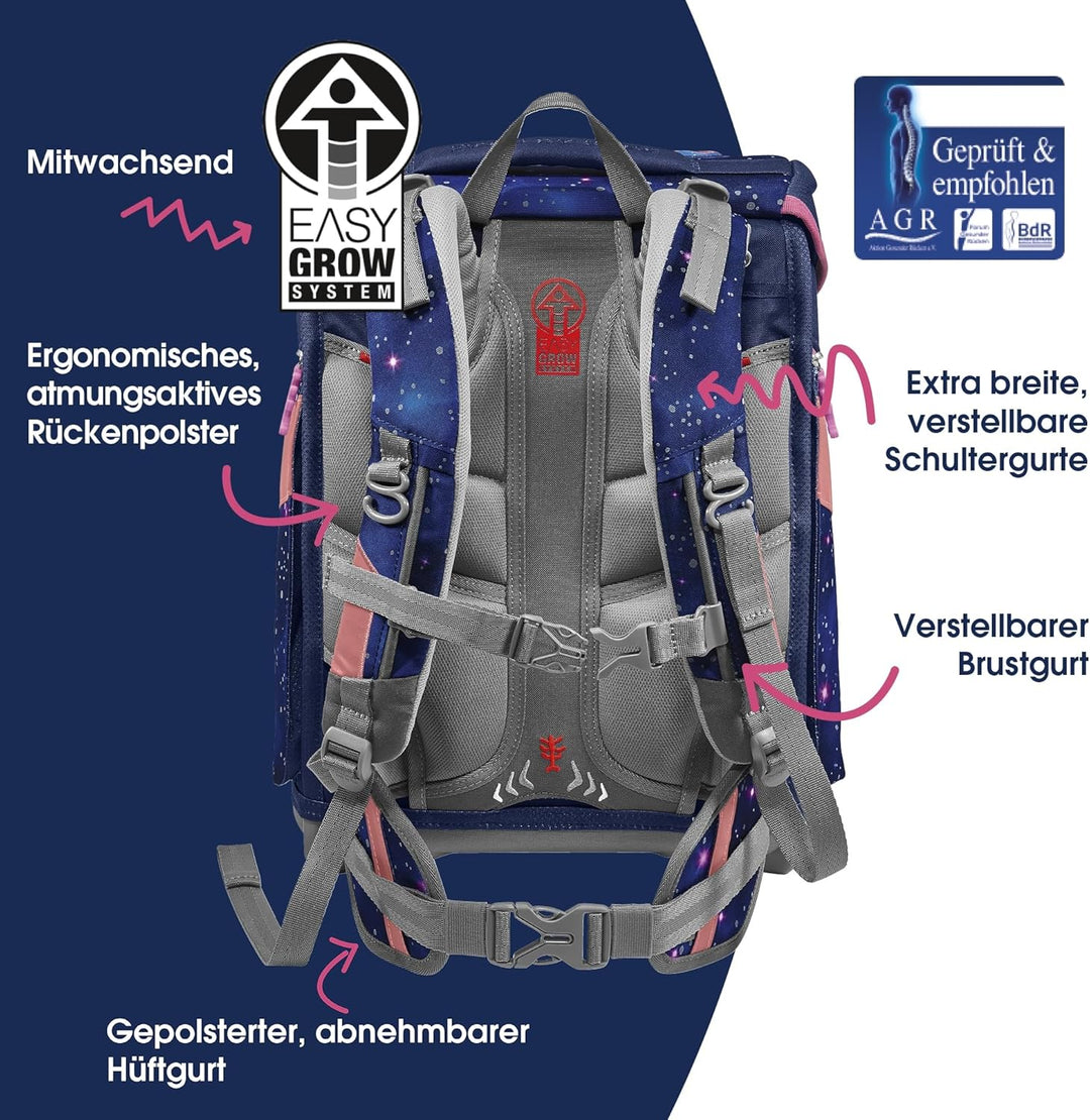 Step by Step Schulranzen-Set SPACE REFLECT „Star Seahorse Zoe“ 5-teilig, ergonomischer Tornister, Re