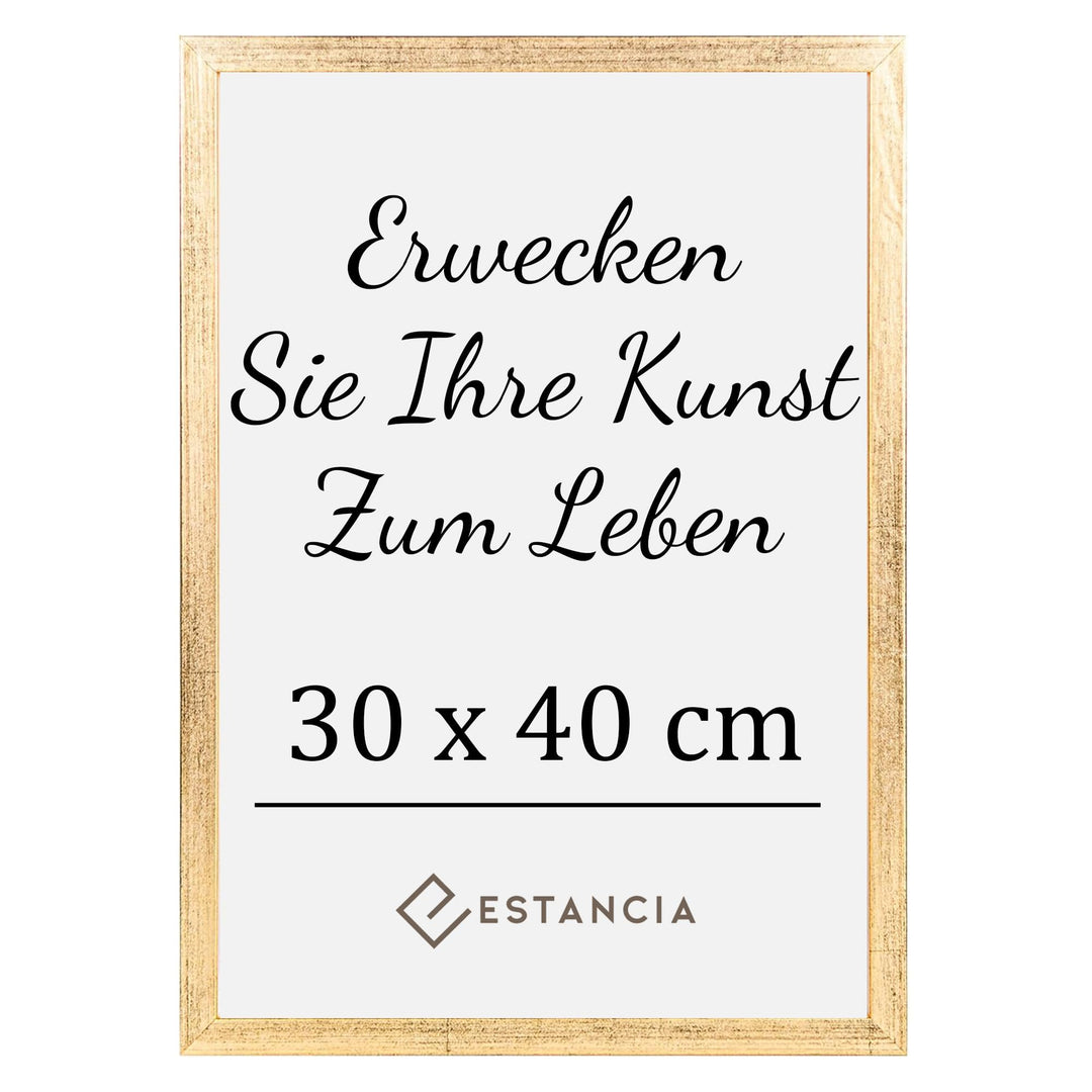 Estancia Bilderrahmen 30x40 cm Gold | Goldener Bilderrahmen mit Bruchsicherem Plexi-Glas | Moderner