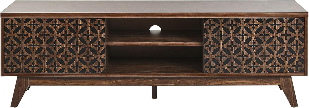 Beliani TV-Möbel dunkler Holzfarbton shwarzes geometrisches Muster Retro-Stil Prescot