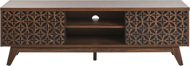 Beliani TV-Möbel dunkler Holzfarbton shwarzes geometrisches Muster Retro-Stil Prescot
